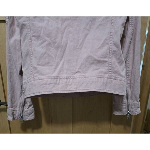 Womens Light Pink Moto Jacket With Silver Zipper Details & Pockets Casual Style - Picture 6 of 9